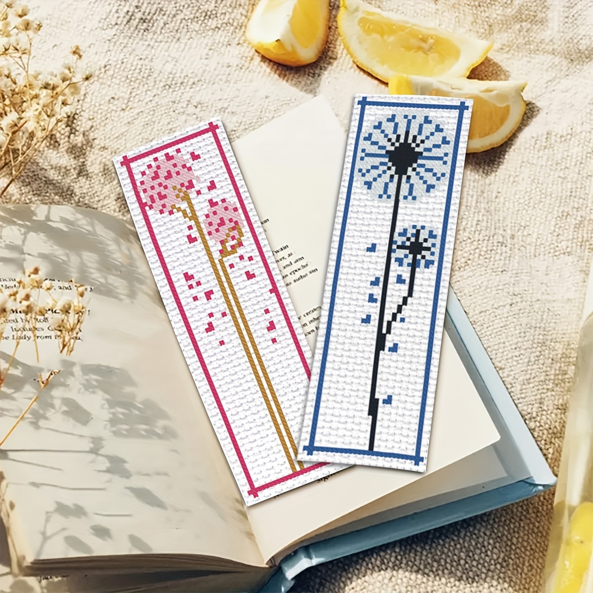 Printed Cross-Stitch Kit Includes 6 Bookmarks - Dandelion Design