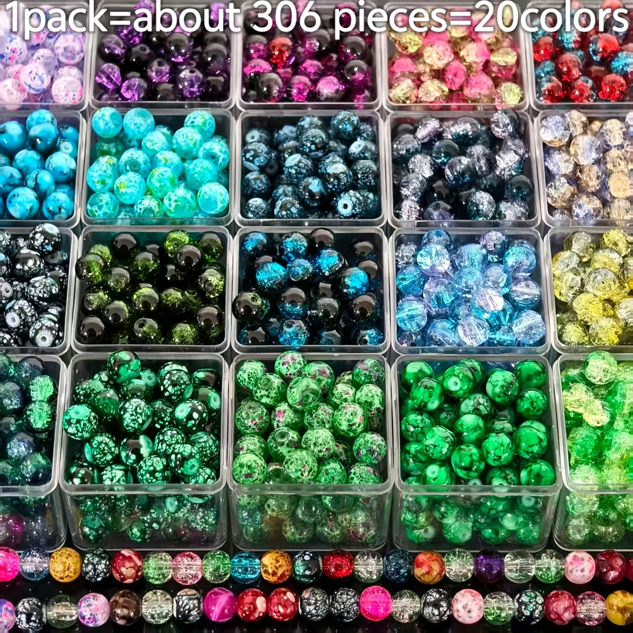 TEMU 306pcs Of 8mm Glass Beads In 20 Colors (, Blue, Green, Purple, Black, Brown, Gray) - Suitable For Decoration, Jewelry Making, Necklaces,