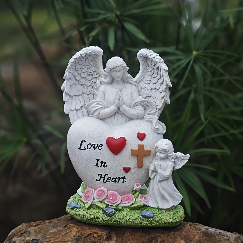 Image of 1pc Solar Garden Lamp, Decorative Lamp, Heart-shaped, Resin Handicraft. Suitable For Courtyards, Gardens, , Lawns And . A . Ip44