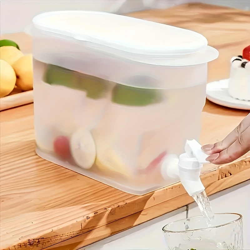 Large Capacity Refrigerator Beverage Dispenser with Faucet, Non-Rechargeable PP Drink Jug, Suitable for Lemonade, Juice, Tea, Fits Home Fridges - Modern White Cold Water Container