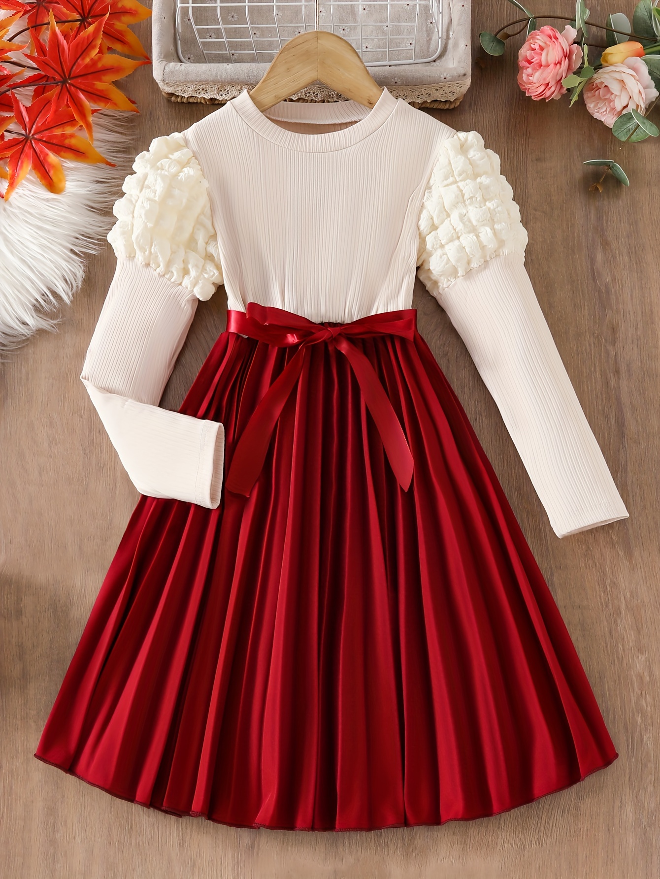 girls' long sleeve dress fashion pleated skirt cute puff Temu