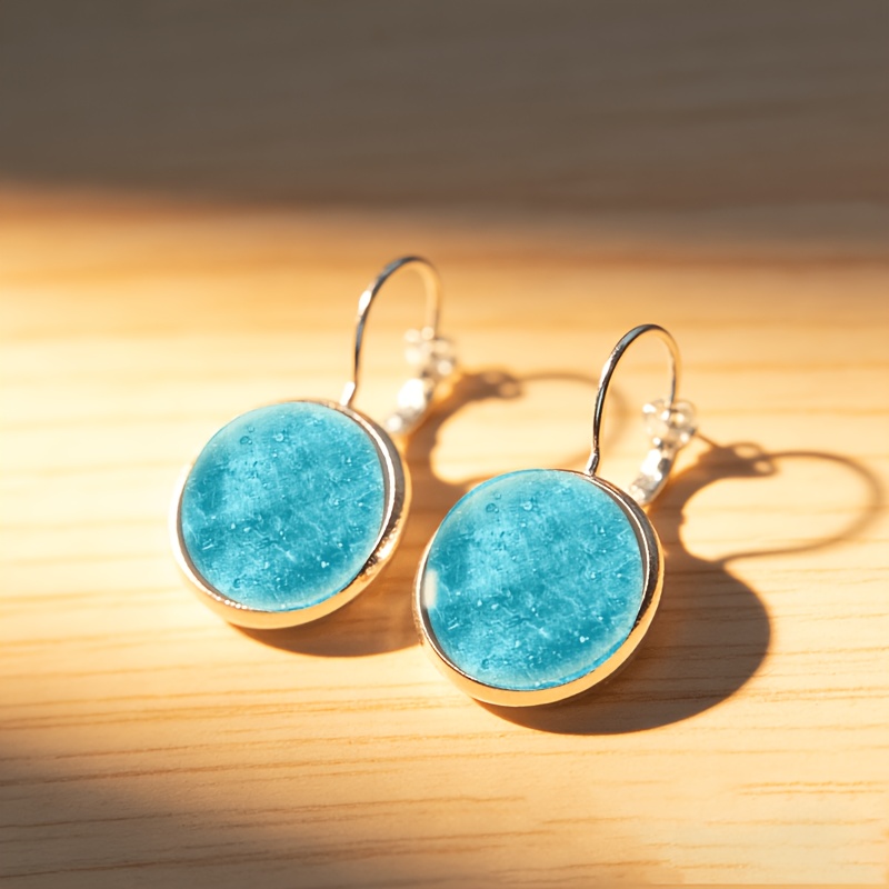 2pc White Teal Circular Pendant Earrings Set
