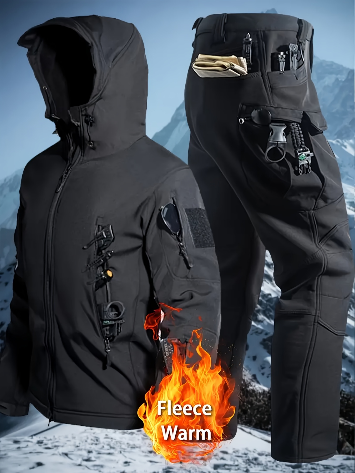   nya gröna kalltåliga softshell punch jacka och kalltåliga byxor set slitstarka bergskläderna skidåkning fiske cykelkläder herr vinter punch set