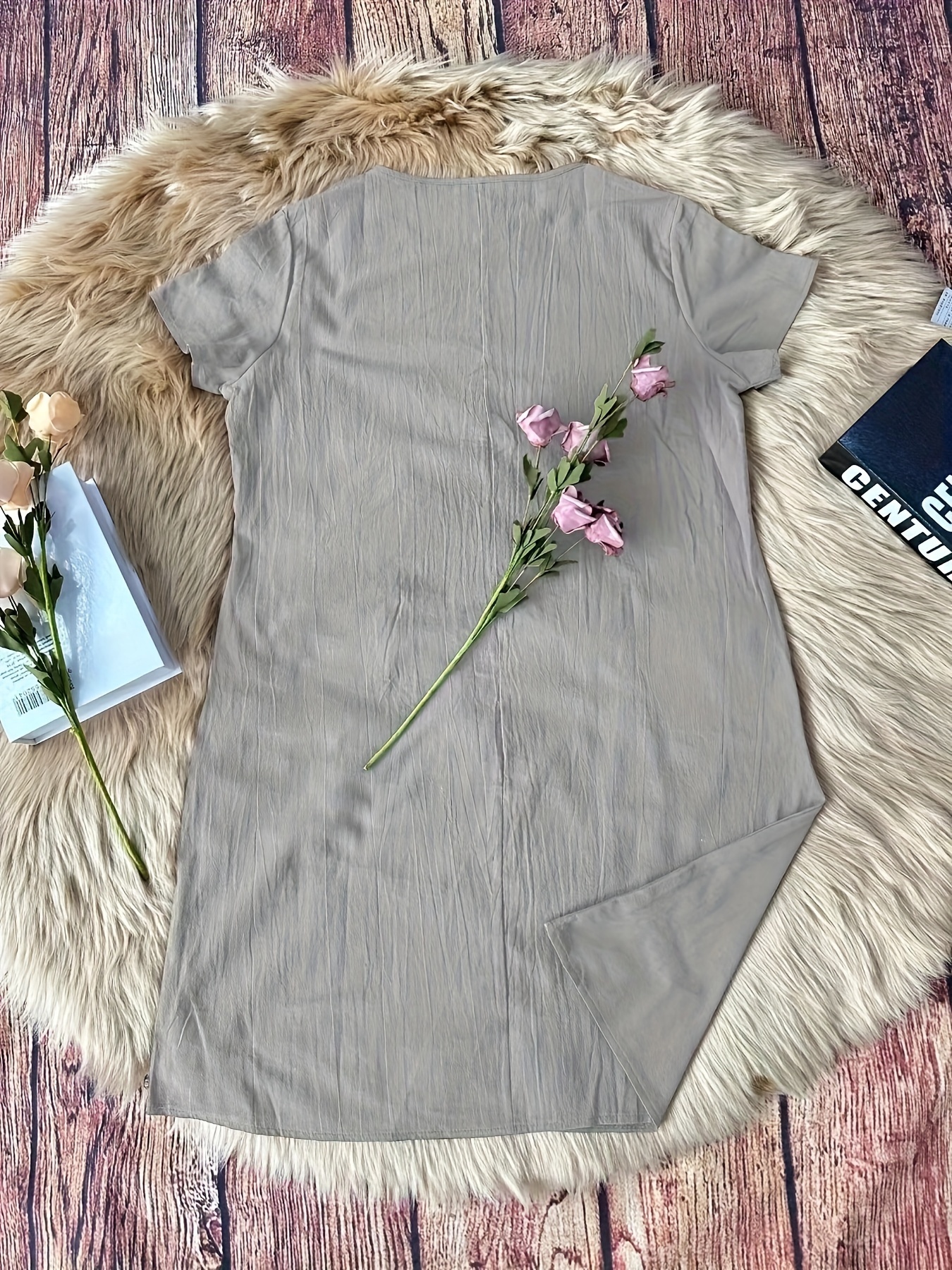 womens light grey vacation dress a line beach dress side - Temu Mauritius