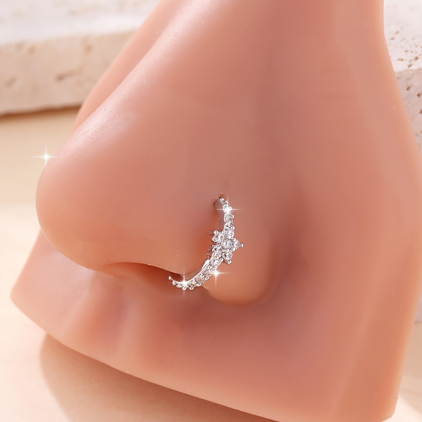 TEMU 1pc Of Men's Fashionable And Shaped Nose Clip Nose Ring Nose Decoration Copper Inlaid Synthetic Synthetic Synthetic Zircon​​ Suitable For