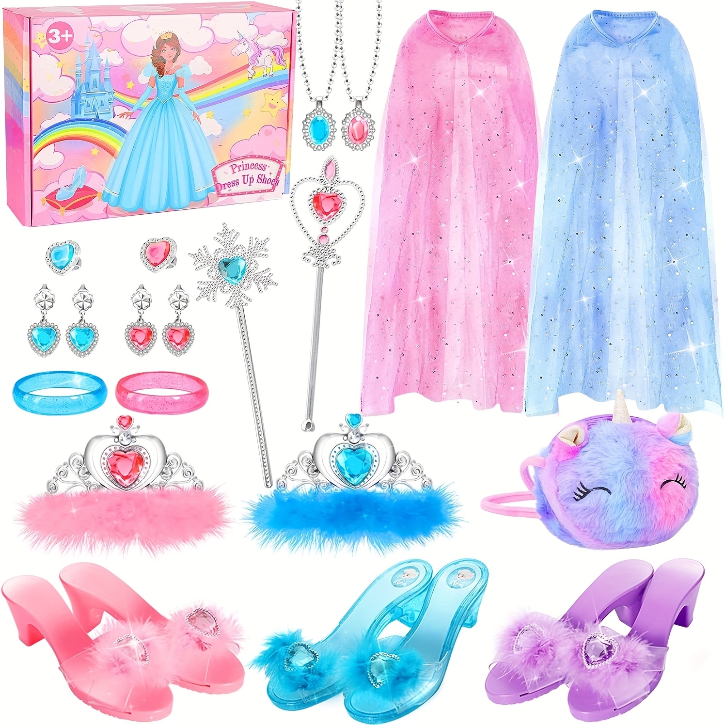 Costume De Déguisement De Chaussures De Princesse, Ensemble Déguisement Princesse Chaussures, Accessoires De Cosplay De Princesse Pour Filles, Chaussures De Déguisement, Couronne, Baguete, Boucles D