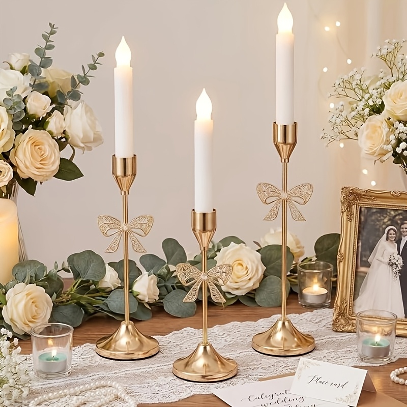 TEMU 3pcs Ramadan Candlestick Set, 3 Sizes Mosque Candlesticks, Golden Candlesticks, Suitable For Ramadan Decor, Table Centerpiece, Mantelpiece