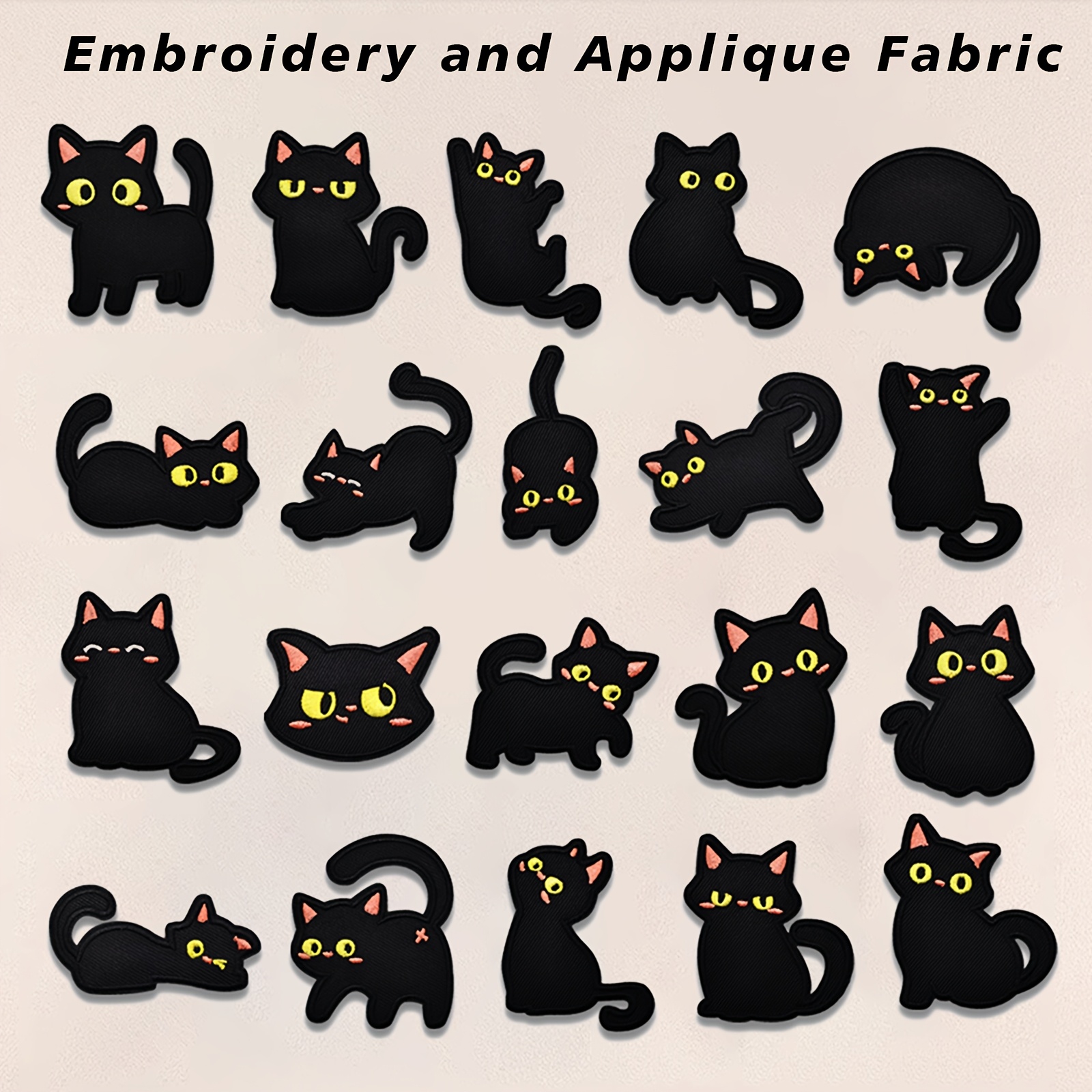 TEMU Cute Black Cat Pattern Self-adhesive Embroidery Patch - Self-adhesive For Diy Hole - Embroidered Patch, Suitable For Clothing, Down Jackets,