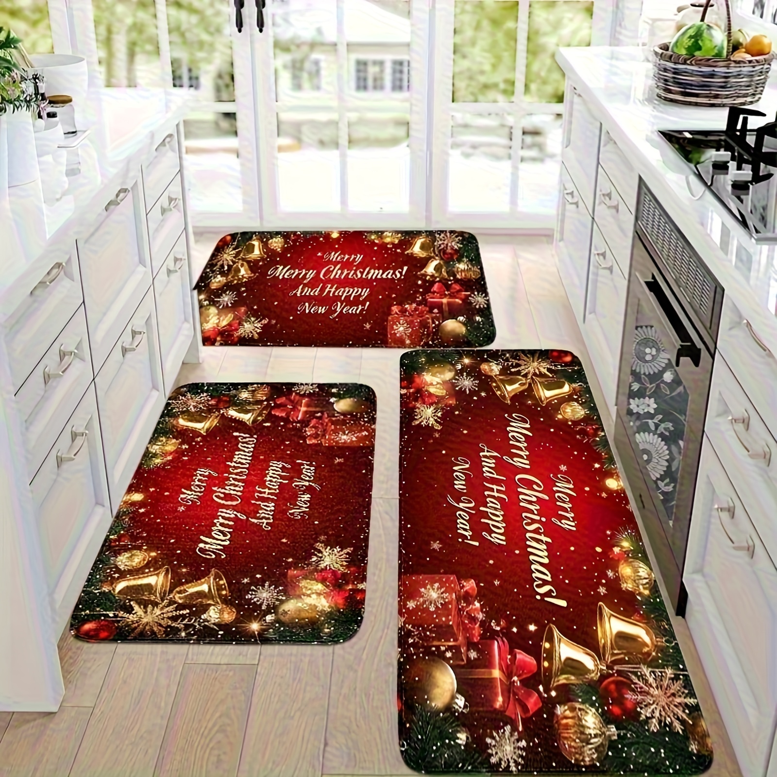 TEMU 3pcs Set Of Christmas Kitchen Mats, Christmas Clock And Stars, Christmas Decorations, Soft, Comfortable, Easy To Clean, Suitable For Bedrooms,