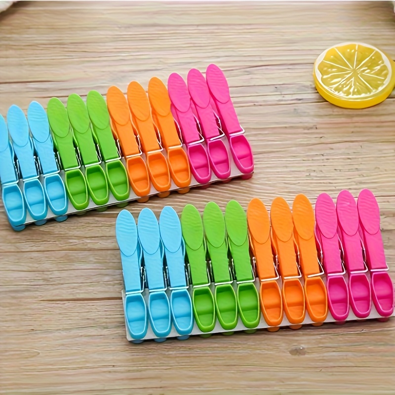 TEMU 24pcs Heavy-duty Plastic Clothes Pins - Multi-functional, Durable, Colorful Hook-style Clips For Outdoor And Home Organization, Sturdy Design,
