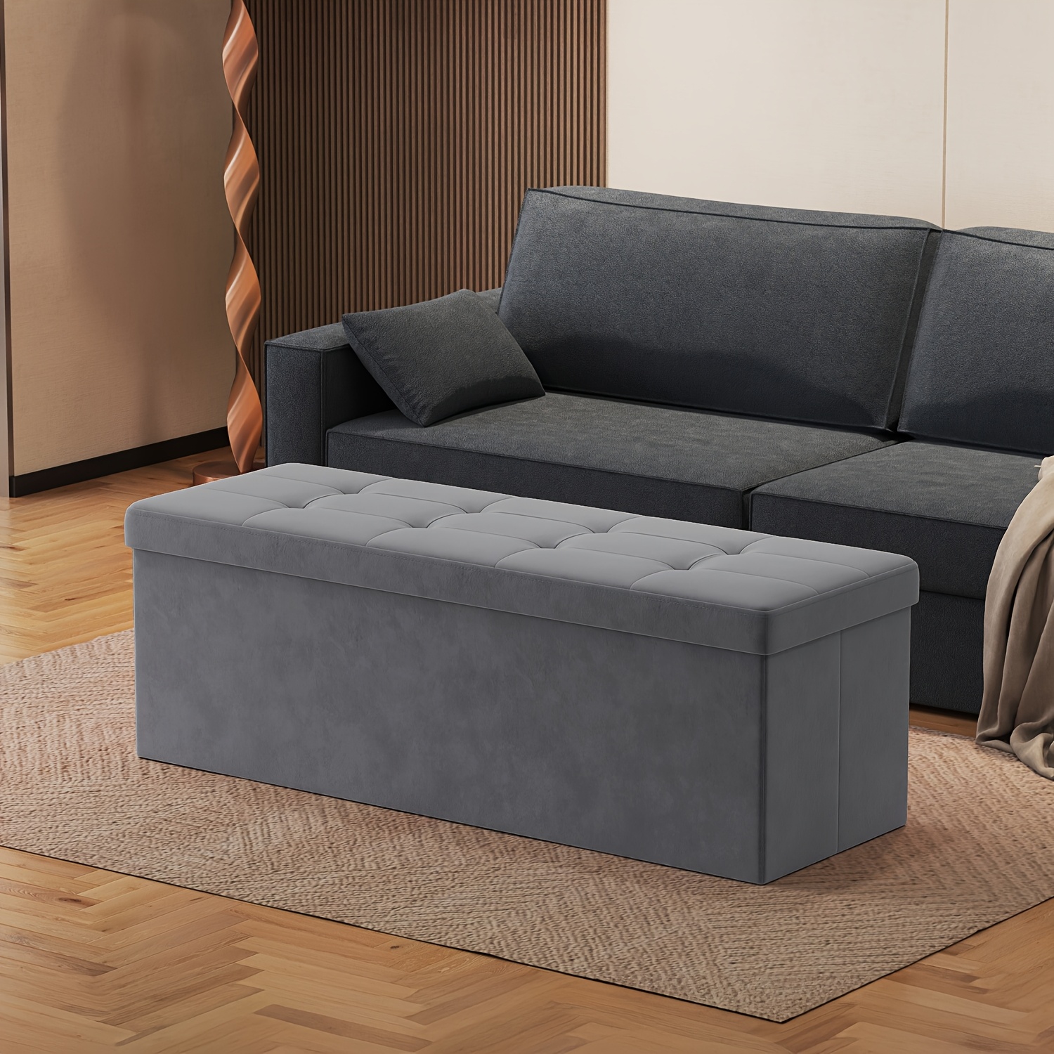 Bench With Storage Space, Folding Seat Chest, 2 Extra Storage Boxes, 38 X 110 X 38cm, Load 300kg, For Hallway, Living Room, Bedroom