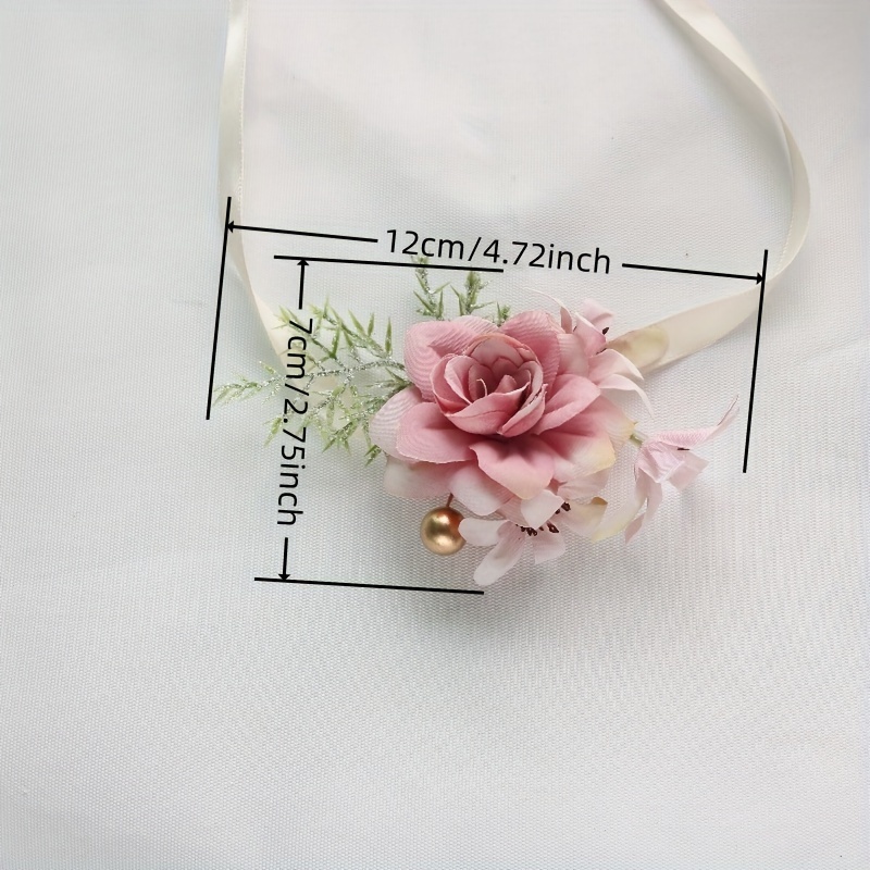 1pc Floral Wrist Corsage With Ribbon - Elegant Bridal & Bridesmaid Accessory, Polyester & Spandex Wedding Jewelry For Formal Occasions, Bridesmaid Gifts