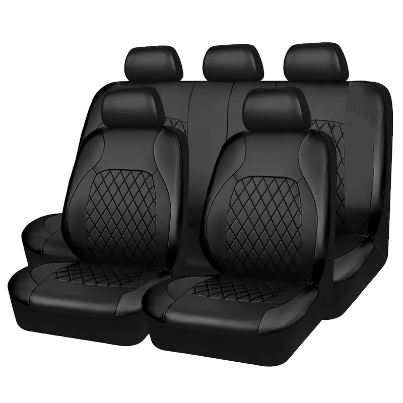 TEMU Universal Fit Pu Leather Car Seat Cover Set - 5-seater Vehicle Seat Protectors With Sponge Filling, All-season Pad Protection For Suvs And Trucks, Easy To Clean - Full Coverage Design