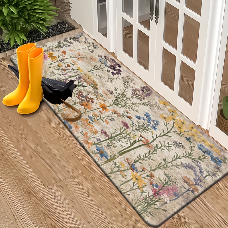 TEMU [ Product] [flannel And 1cm Thick Sponge Material] Fun Door Mat With Colorful Pattern, Retro Style , Suitable For Bedroom, Kitchen, Dining Room,