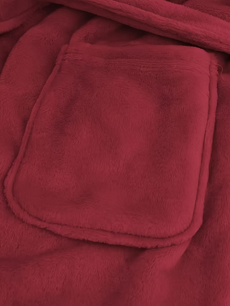 Men's Long Black Fleece Bathrobe with Double Hood - Soft, Breathable, Adjustable Belt, Solid Color, Ideal for Autumn/Winter Comfort