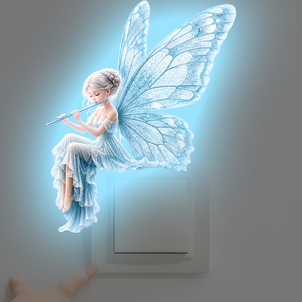 Blue Flute-Playing Elf Glow-in-the-Dark Wall Sticker