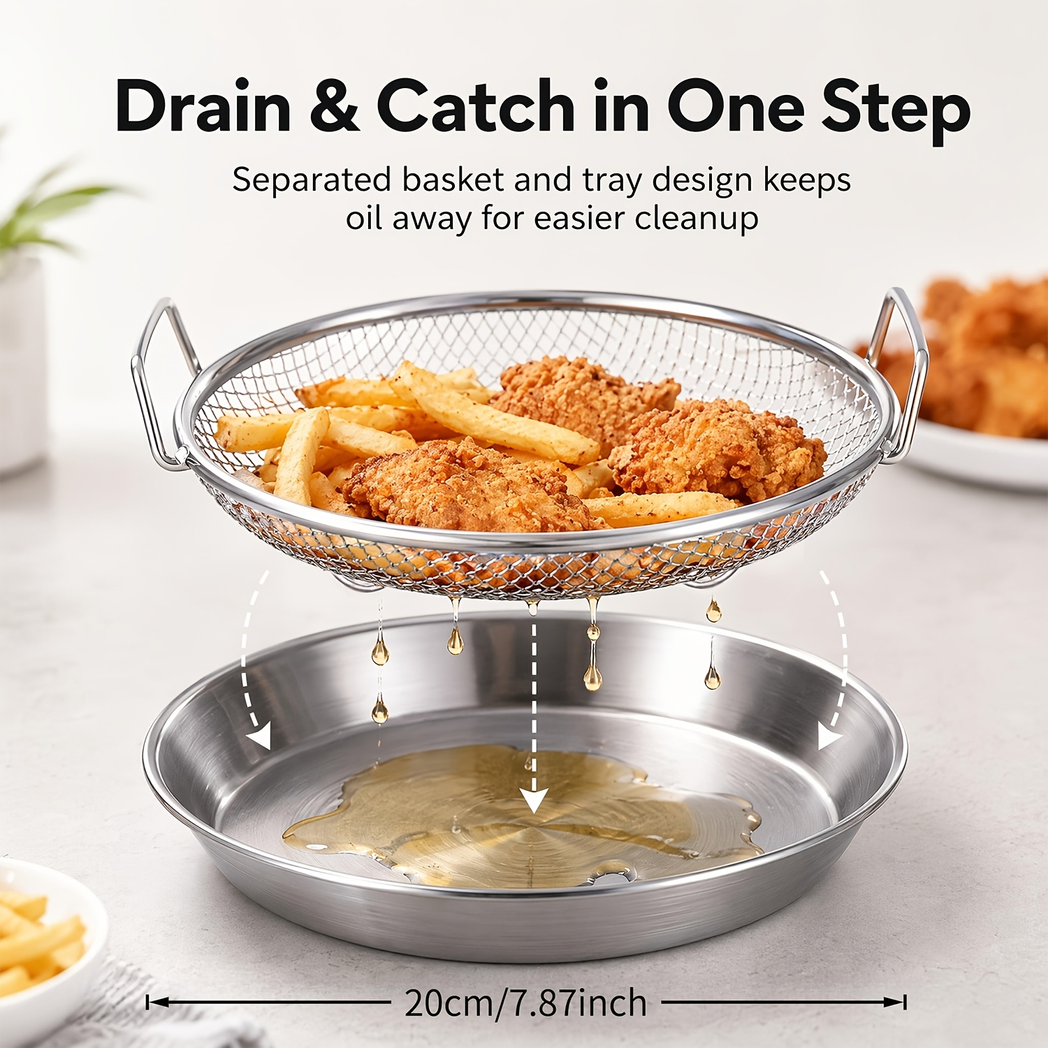 TEMU 2pcs Set (oil Filter Rack + Tray) Stainless Steel Oil Filtration Cooling Rack And Tray— Used For Frying, Washing Vegetables, Deep-frying,