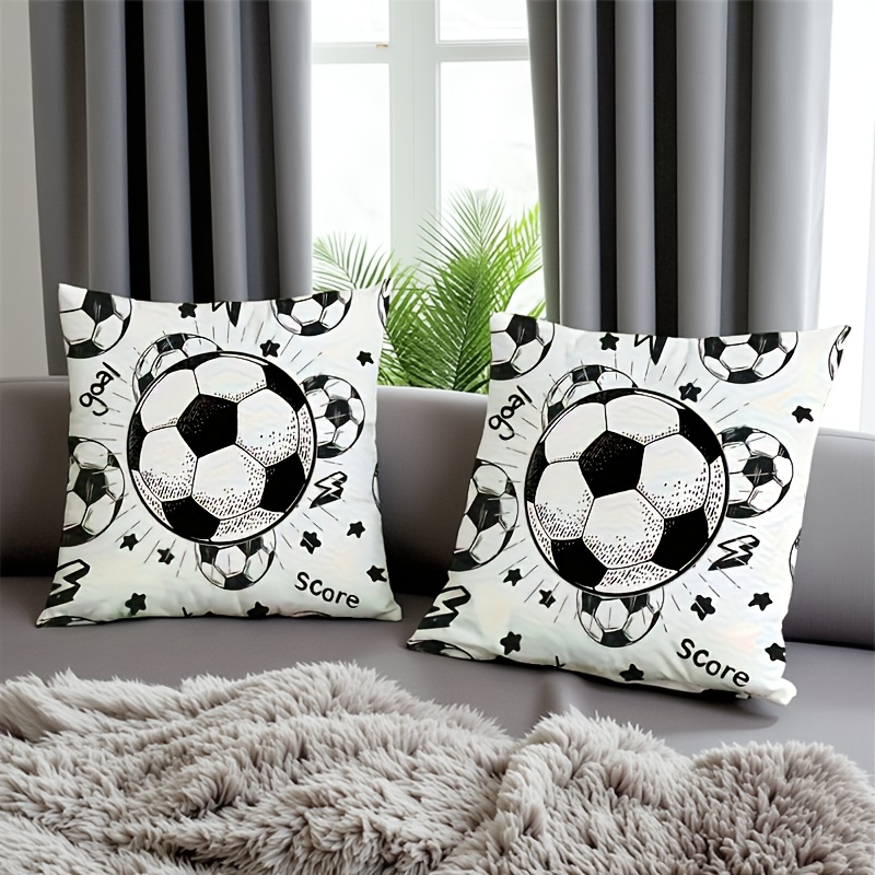 TEMU 2pcs Football Cartoon Pillowcases, White, With Colorful Patterns, Square, Machine Washable, Zipper Closure, Polyester, Perfect Gift For Football