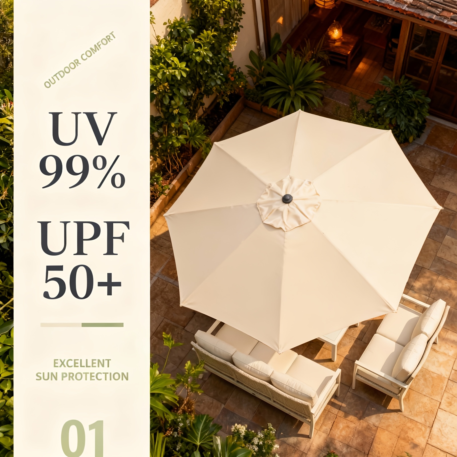 [9ft Polyester Patio Umbrella] 9ft Polyester Patio Umbrella with Base | Outdoor Market Umbrella with Ventilation, Suitable for Pool, Garden, Backyard, Deck, Christmas & Halloween