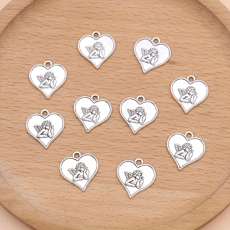 Image of 10pcs Silvery Heart Charms Pendants For Jewelry Making Diy Handmade Necklace Earrings Accessories