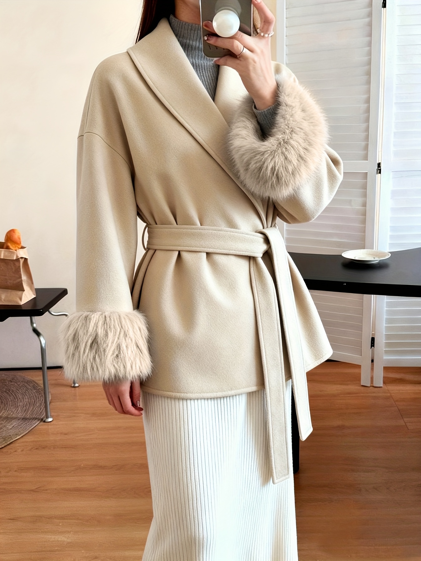 womens fashion elegant furry sleeve coat autumn winter womens clothing Product details 28