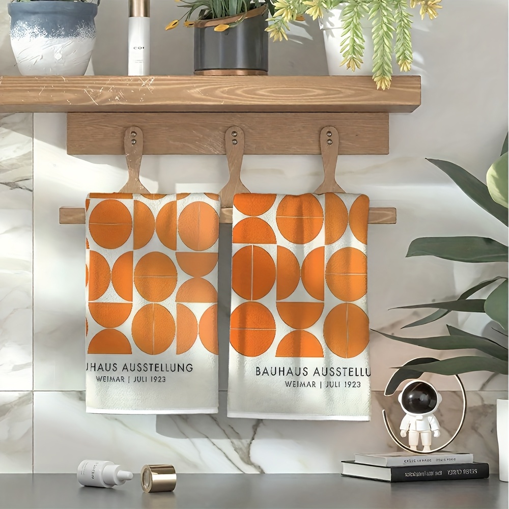 TEMU 2pcs Woyuo Microfiber Kitchen Towels Suitable, Bath & Multi-room Use - Super Soft, Absorbent Dish Cloths With Orange Round Pattern Print, Tea