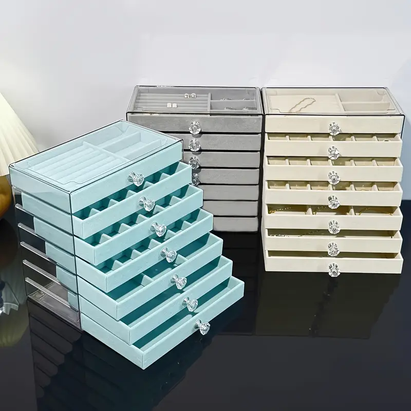 1pc elegant 7 layer large capacity jewelry organizer box with soft flannel lining light blue plastic storage case for bracelets necklaces earrings rings multi compartment design with secure clasp closure classic octagonal shape for vanity or desk jewelry boxes desktop organizer elegant organizer fabriclined drawers jewelry boxes Product details 3
