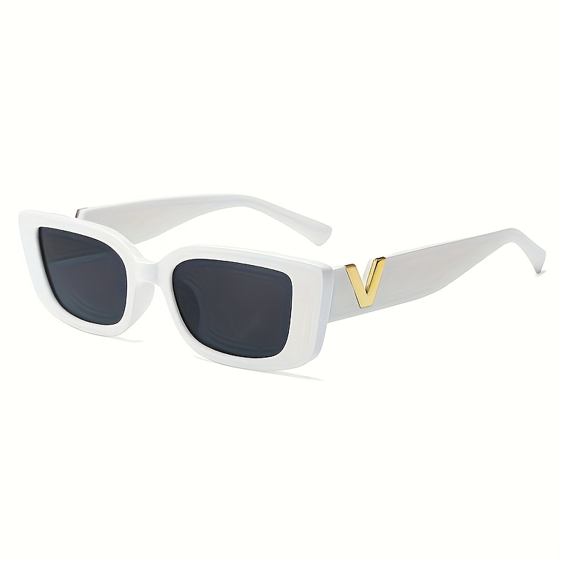 Lunettes De Soleil Rétro Taomeng à Petit Cadre Rectangulaire Tendance - Blanc Élégant Pour Homme Et Femme