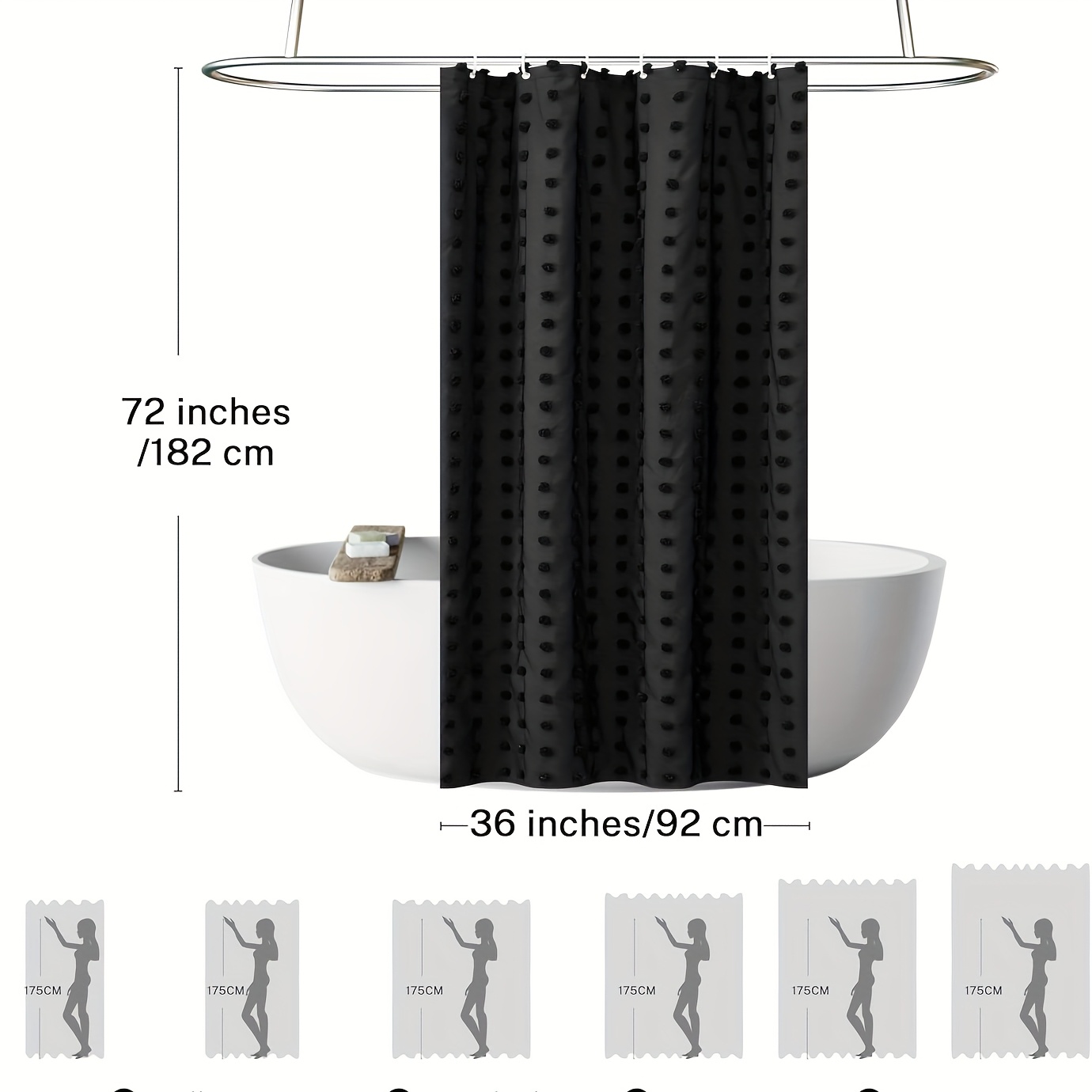 Bohemian Chic Polka Dot Shower Curtain with White Hooks, Machine Washable