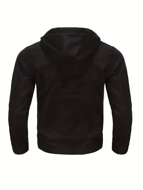 lightweight hooded mens jacket for spring autumn windproof versatile solid color outerwear for young and middle aged men suitable for cycling casual daily and commuting wear