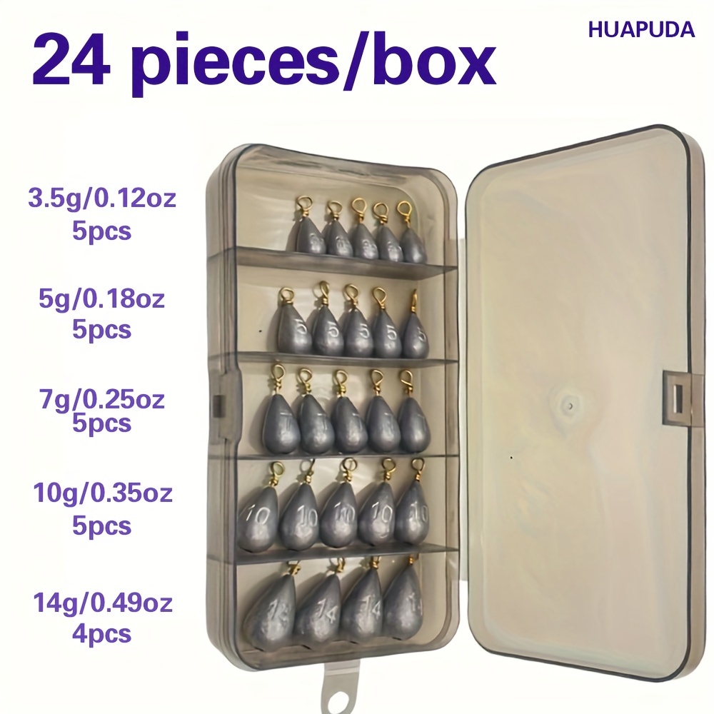TEMU Huapuda 24pcs Water Drop Shape Lead Sinkers With Ring, Fishing Lead Sinkers - Father's Day Gift For Men - Copper And Lead Material