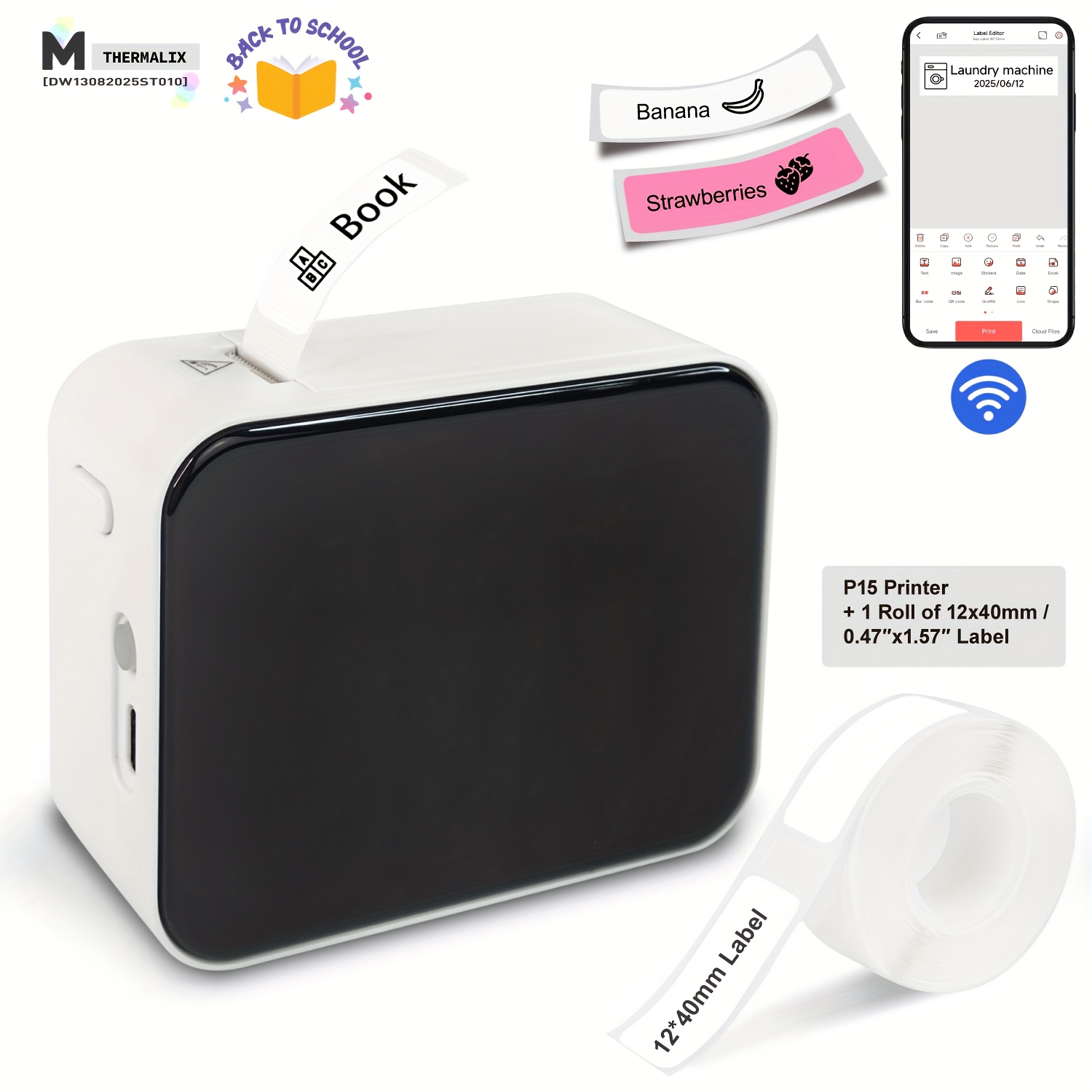 Image of Marklife P15 Cube Label Maker, Thermal, Inkless Printer For , Portable Lightweight, Smartphone Bluetooth Wireless Compatible, Multiple Templates For Smartphone & , White/green