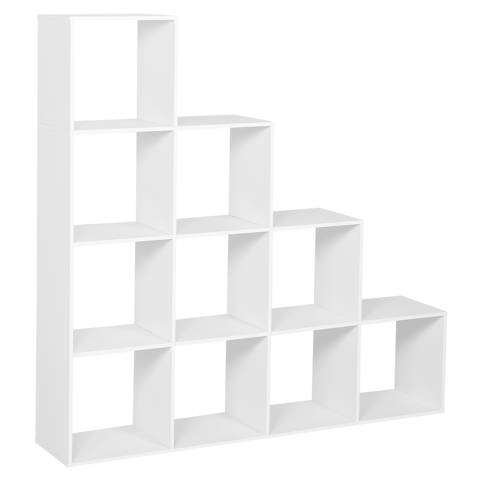 Ten-compartment Bookshelf, Wooden Storage Rack, Office Bookshelf, Suitable For Living Room, Study And Office, 136 X 29 X 136cm, White