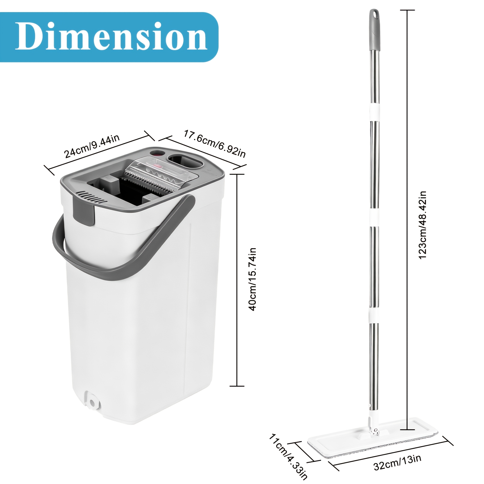 Image of 1 Set, Mop And Bucket Set With 4 Pads, Household Floor Cleaning Tool, Suitable For Living Room, Bedroom, Kitchen, Bathroom, Toilet, Commercial Mop Bucket Cleaning Set
