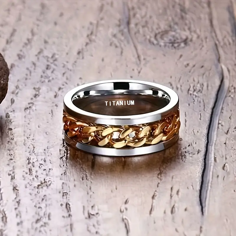 synthetic zirconia titanium steel ring rotating chain belt synthetic stone neutral fashion jewelry accessory super ring high quality stainless steel fingertip ring suitable for men and women mens womens chain ring rotating ring 8mm stainless steel interlocking ring motorcycle bike chain ring cool punk rock band mens jewelry gift rotation ring mens ring adult titanium steel ring Product details 5