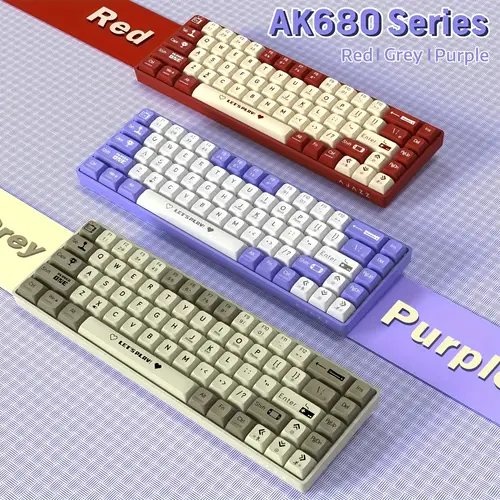 65 wired mechanical gaming keyboard with hot swappable red switches rgb rainbow backlit eva sound dampening anti uv printing grey white purple accents programmable for windows durable customizable keyboard mechanical keyboard