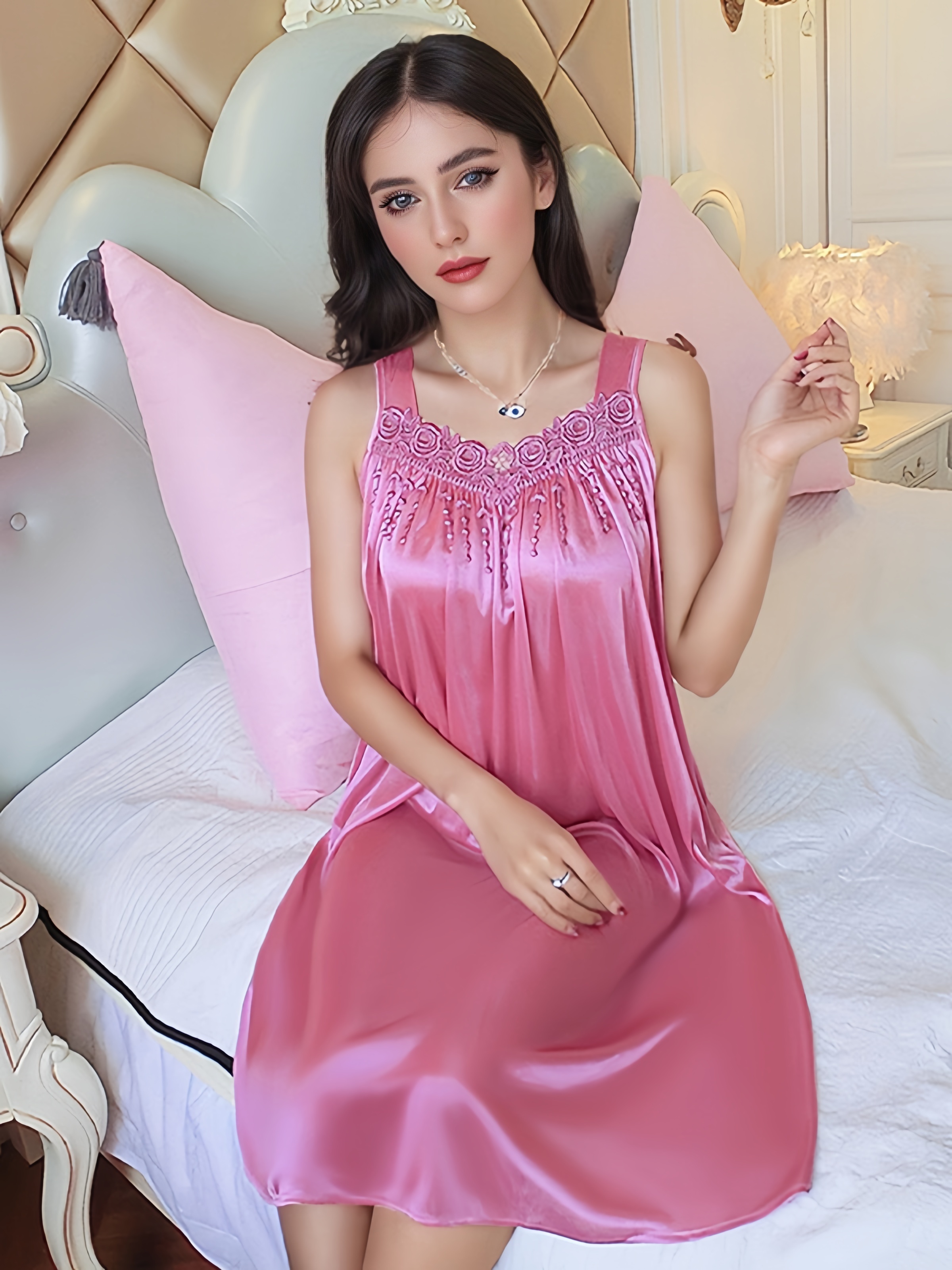 Plus Size Women's Sexy Sleeveless Spaghetti Strap Sleep Dress - Lightweight Ice Sliky Fiber Mid-Length Nightgown, Vibrant Red Non-See-Through Summer Pajama & Lounge Wear