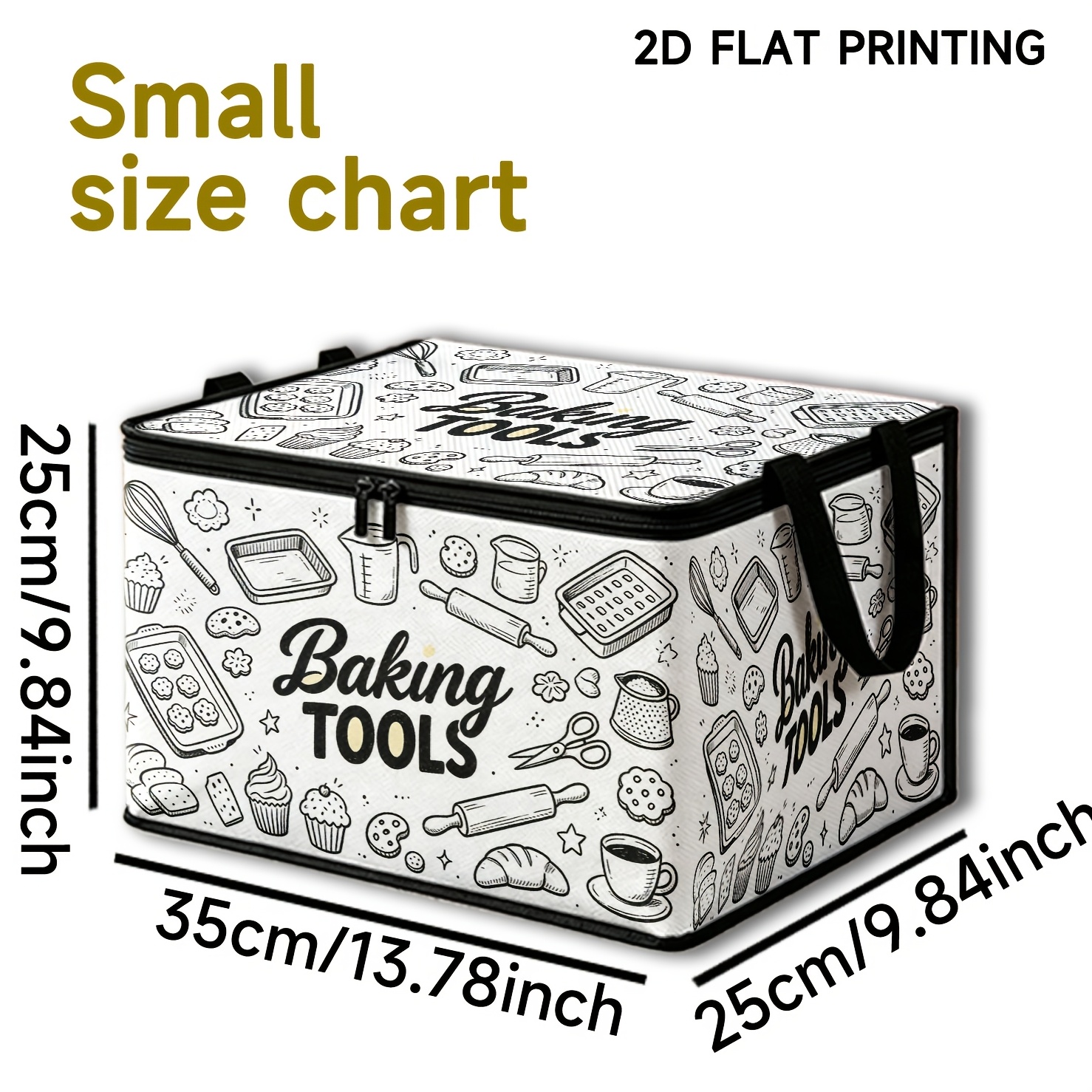 TEMU 1pc Baking-themed Creative Pattern Storage Box With Lid | Baking Tool Pattern Quick-zip Foldable Box, Blanket Organizer, Bathroom Storage Box,