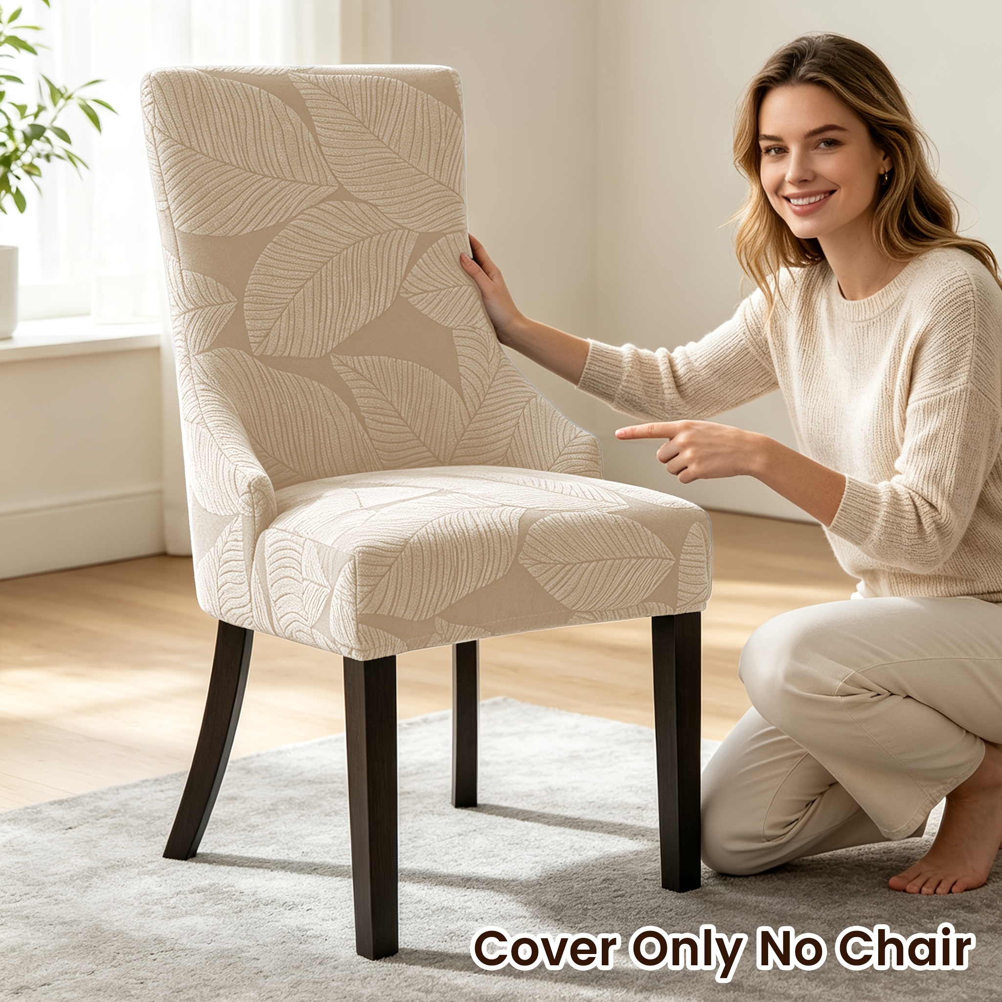 TEMU 1 Housse de chaise élastique avec motif floral de feuilles et accoudoirs, petite housse de chaise de salle à manger avec accoudoirs, tissu
