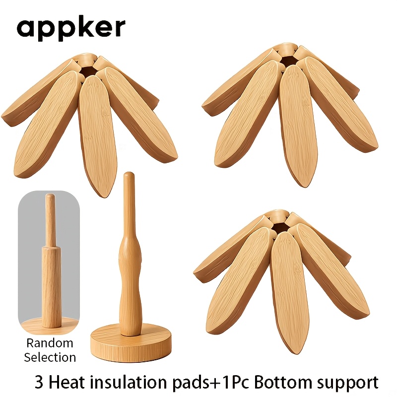 TEMU Appker Tappetino in Legno per Isolamento Termico Albero, Tappetino Pieghevole per Tavolo da , Protezione per Pentole e Ciotole, Realizzato in