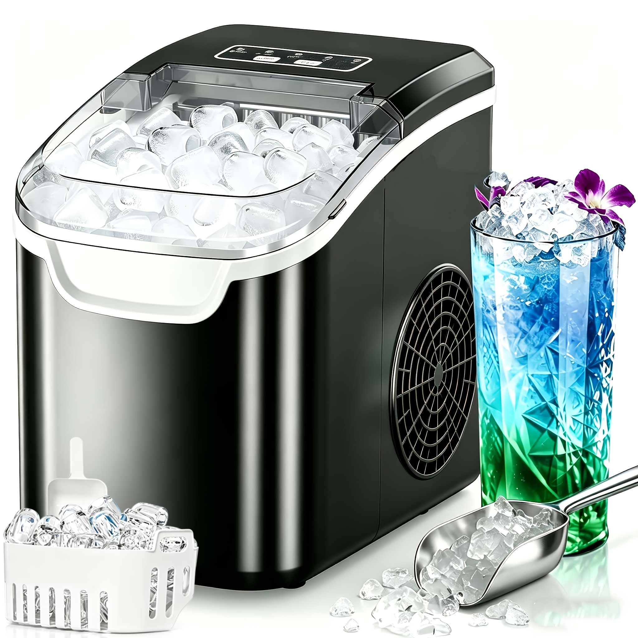 TEMU 36lbs/24h Ice Maker Countertop With Soft Chewable Pellet Ice, Or 26lbs/24h Ice Maker, Portable Ice Machine With Ice Scoop, Self-cleaning,