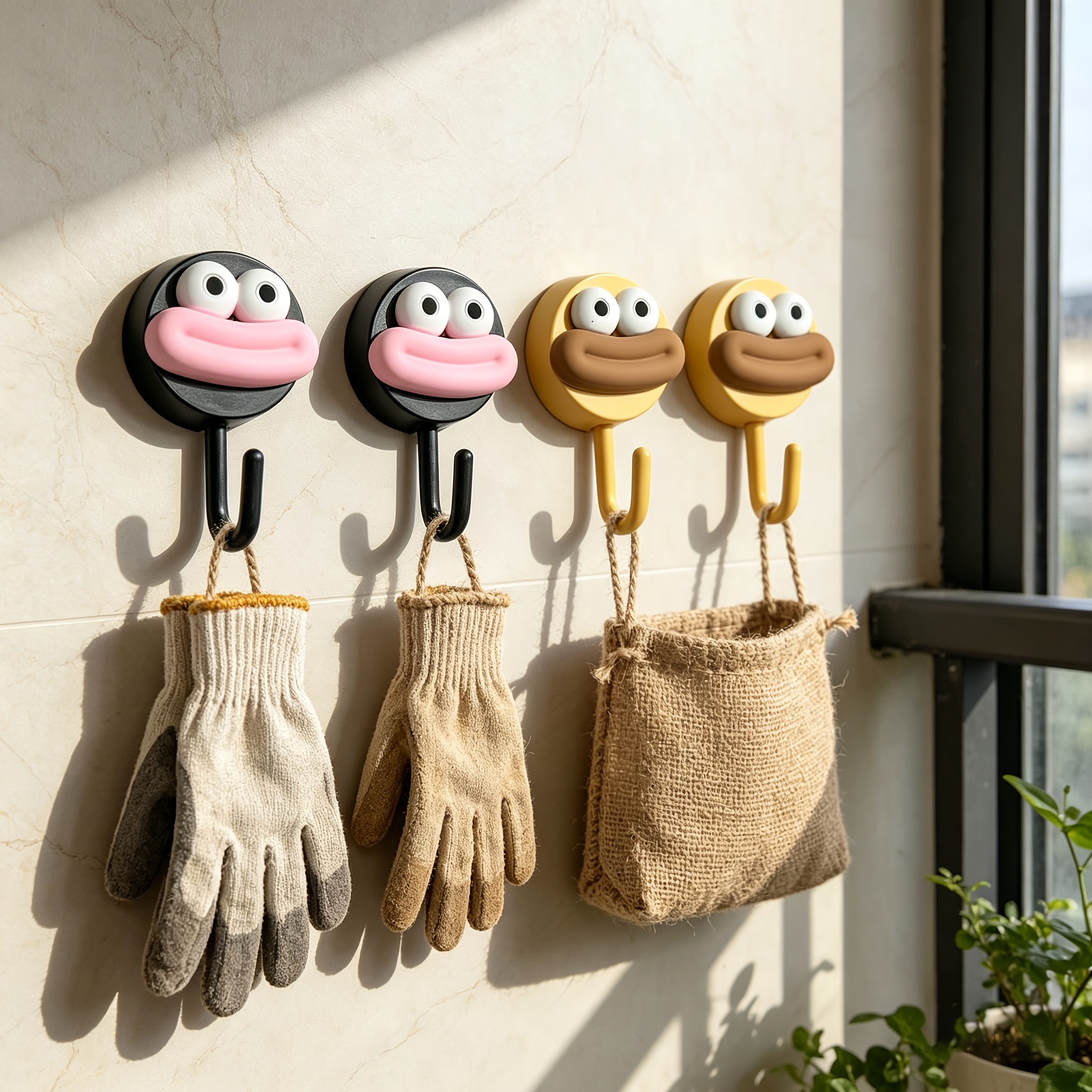 TEMU 4pcs Sausage Lips Wall Hooks - No-drill Thick Lip Design Suitable For Hanging Keys, Towels, Hats - Adorable Space-saving Bathroom & Organizers,