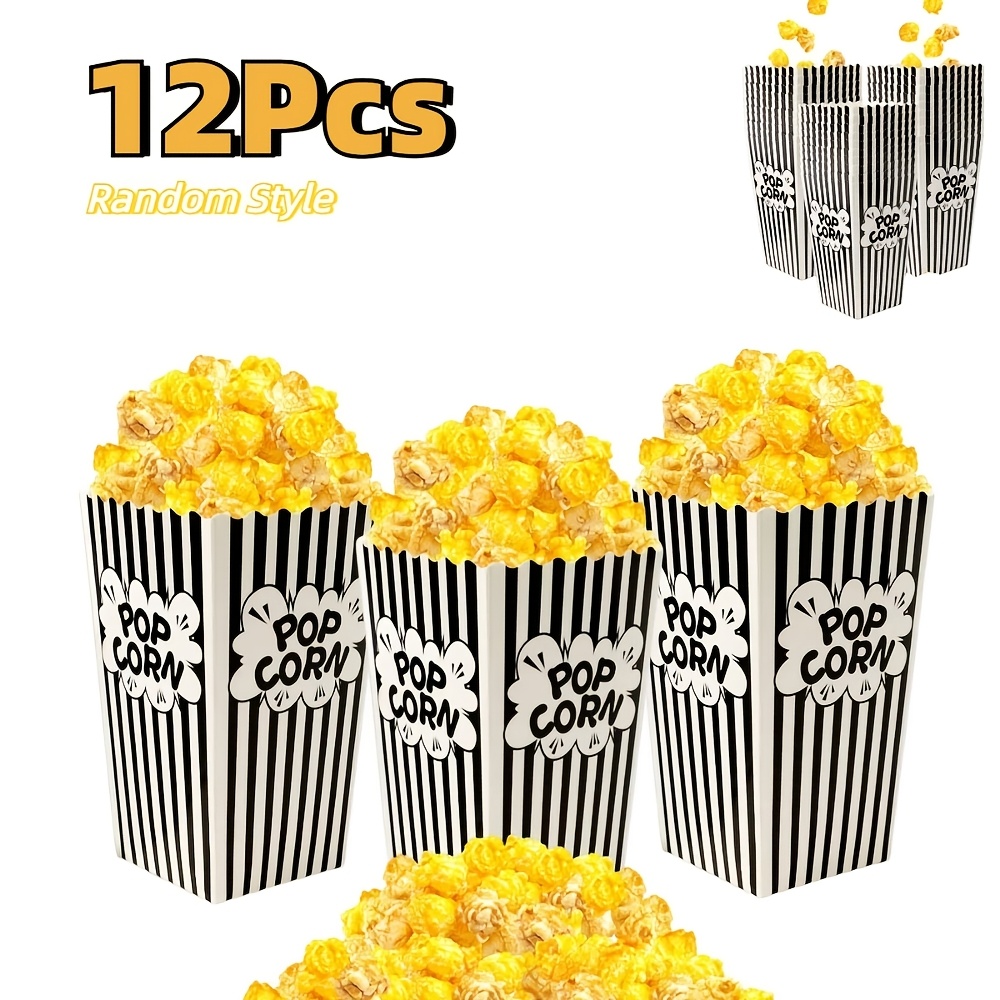 

12-pack Black And Bags, Paper Movie Night Snack Containers, Buckets For Home, Party, Wedding, Bridal Shower, Birthday, Anniversary, Carnival Decorations, No Electricity Needed