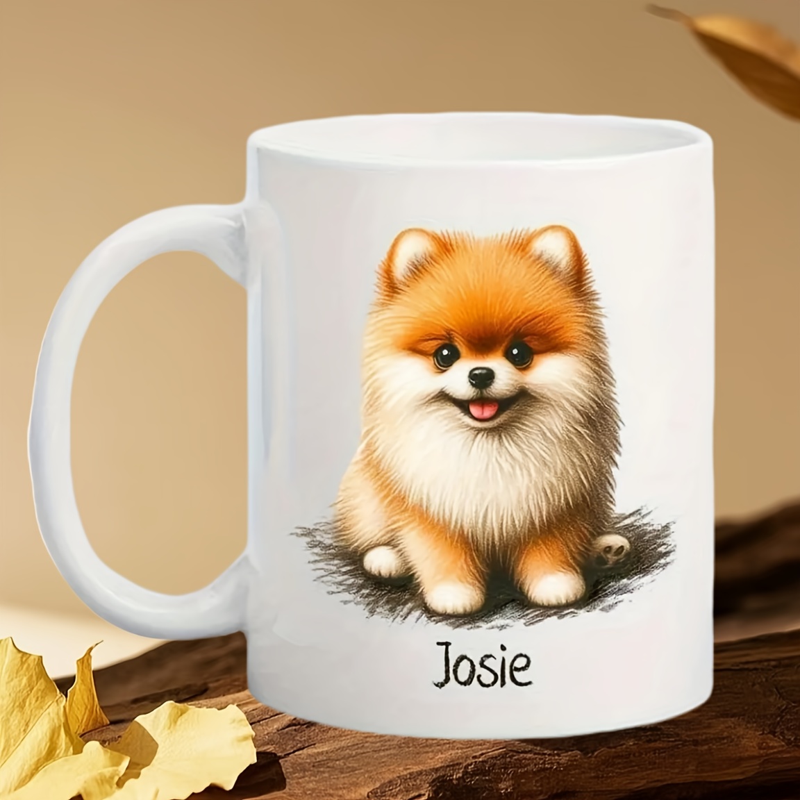1 Anpassningsbar Pomeranian-kaffe* Söt Pomeranian-design – * Present för  Hundälskare och Ägare, Vit Porslinspennstil-* Återanvändbar (Endast  Handtvätt), Lämplig till Alla Tillfällen, image size:1152x1152