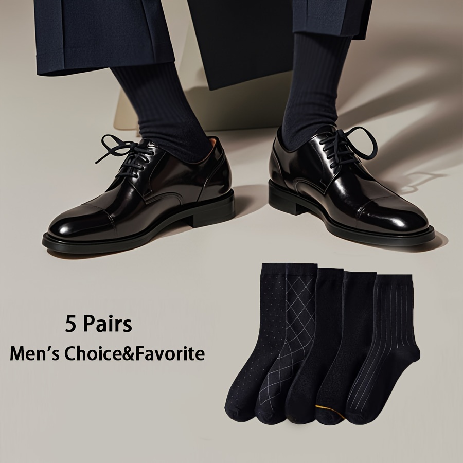 

5/10 Pairs Of Men's Classic Business Socks, Formal Socks, Casual Breathable And Comfortable Mid-tube Socks, Black Series Suit Socks. Suitable For Wearing In All Seasons