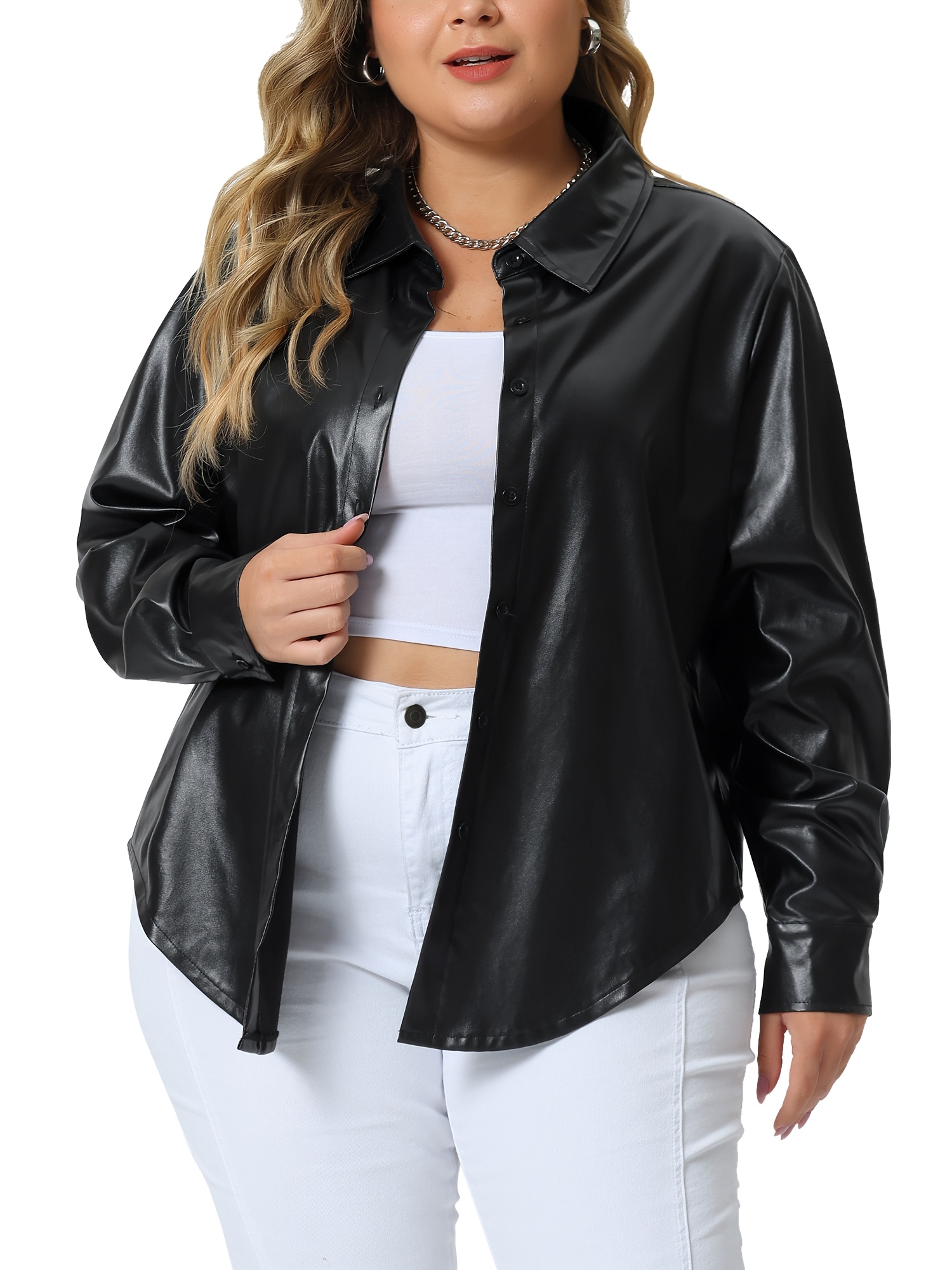plus size pu leather jacket shacket women motorcycle biker Temu