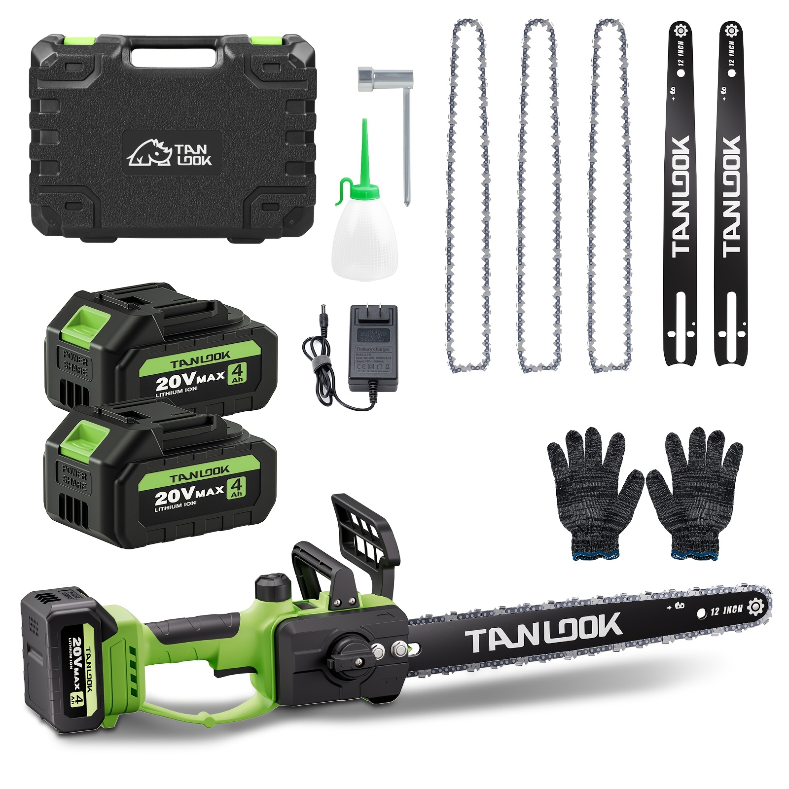 TEMU Green Cordless Electric Chainsaw Portable Rechargeable Battery Powered Chain Saw For Tree Pruning Wood And Yard Maintenance
