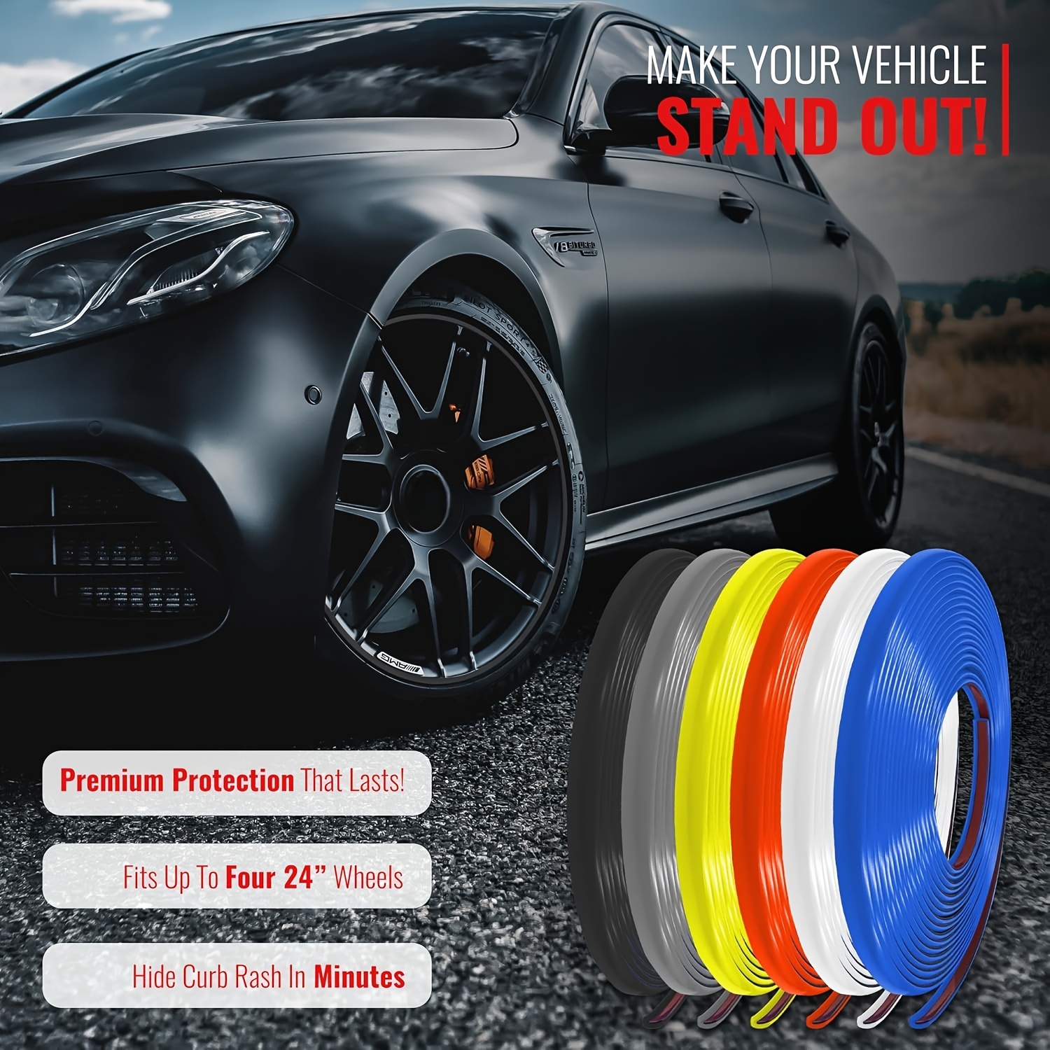 

8m Car Wheel Rim Protector, Rubber Wheel , Vehicle Tire Rim Decor Sticker Strip, Universal Automotive Accessories For Curb Rash And Wheel Prevention