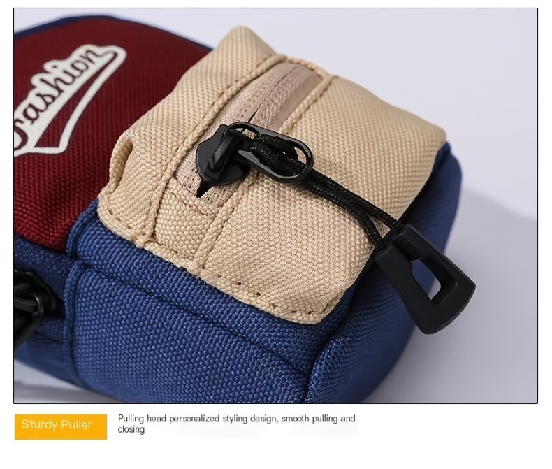 Bolsa de cruzada mini Oxford de moda, de patrón geométrico, ligera y plegable, correa ajustable, bolsillo con cremallera, estilo deportivo, sin forro, diseño de splicing, para auriculares y cambio, cuidado de lavado a mano