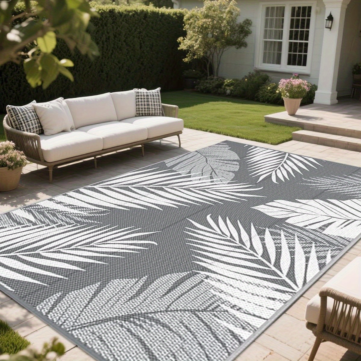 independent tote   and 4pcs ground stakes   material outdoor rug extra large double sided outdoor mat rv camping carpet plastic carpet lightweight portable   material suitable for patio deck camping beach rv balcony